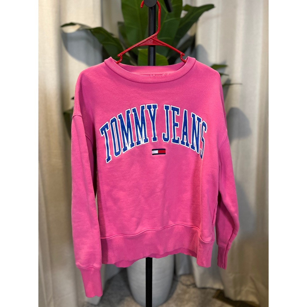Tommy Jeans Pink Crewneck Sweatshirt Arched Logo Pullover Women Size Small